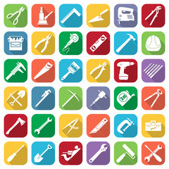Set of thirty six flat style tools icons