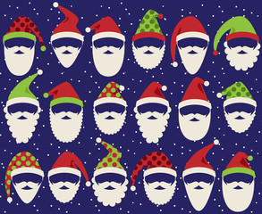 Vector Set of Cute Santa Claus Faces or Heads
