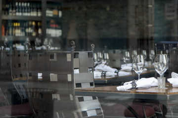 Dining room setting in a restaurant, Seattle, Washington State,