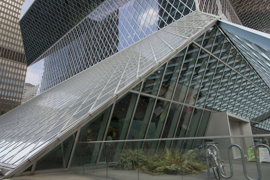Architectural detail of Seattle Central Library, Seattle, Washin