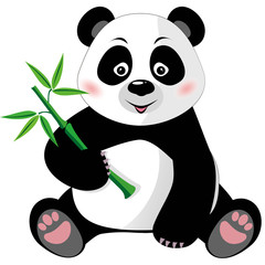 Fototapeta premium Siedząca śliczna panda z bambusem na białym tle