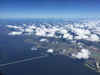 aerial view of New Orleans Mississippi River Basin	and Lake Ponchartrain 