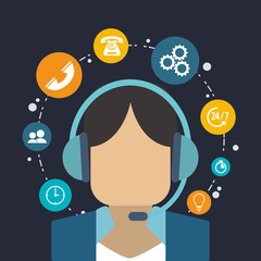 online support or call center worker with headset related icons image vector illustration design 