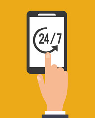 modern cellphone with 24/7 service icon image vector illustration