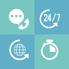 online support or call center related icons image vector illustration design 