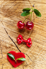 Fresh red Cherries on wooden table