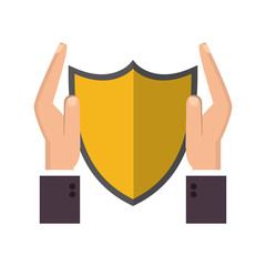 flat design shield and sheltering hands icon vector illustration