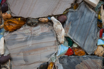 Recycled wall tiles stone, mosaic, broken glass, gravel, decorat