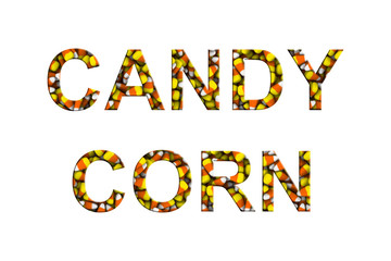 Candy Corn Text made of Candy Corns Isolated on White 3D Illustration