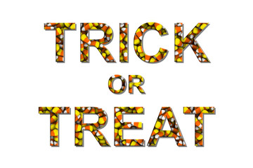 Trick or Treat Text made of Candy Corns Isolated on White 3D Illustration