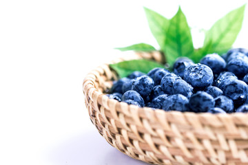 closeup fresh picked blueberries in the basket