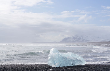 iceberg on the black rock beach
