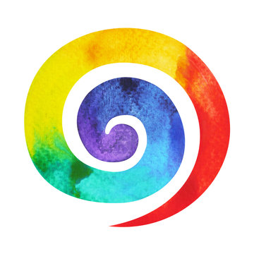 7 color of chakra symbol spiral concept, watercolor painting hand drawn