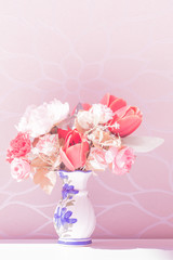 Flower in the vase pink color tone effect.