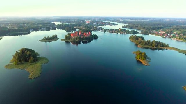 aerial view of old castle on island