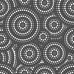 White black dot pattern vector seamless. Aboriginal australian print with concentric abstract circles. Ethnic ornament for fabric, surface design, wrapping paper or template.