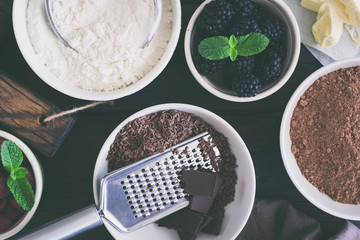Baking chocolate dessert ingredients