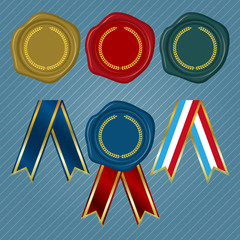 Different color Wax Seals with Laurel Wreath Collection and different collection of ribbon