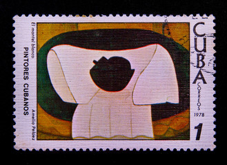 Cuba - circa 1978: a stamp printed in Cuba shows image of white tablecloths, about 1978