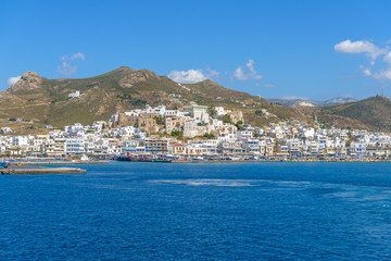 Fototapeta na wymiar Departing from the port of Naxos, Cyclades, Greece.