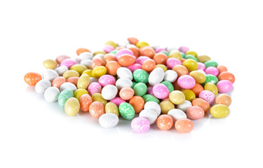pile of soybean with sugar coated on white background