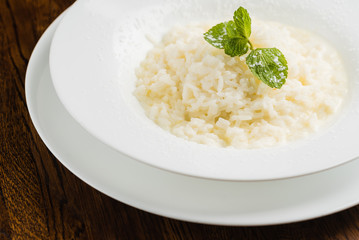 rice in the white plate