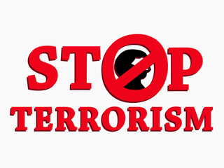 Stop terrorism text against white background
