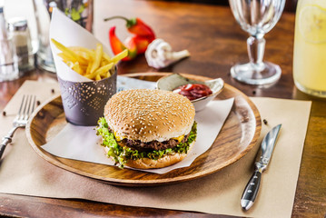 burger with french fries