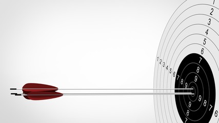 Arrows focus to archery target. 3d illustration.