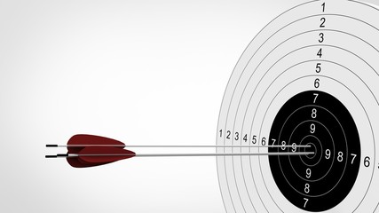 Arrows focus to archery target. 3d illustration.