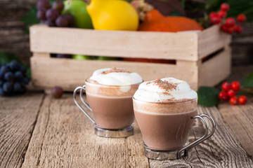 Homemade cinnamon and spice hot cocoa with whipped cream