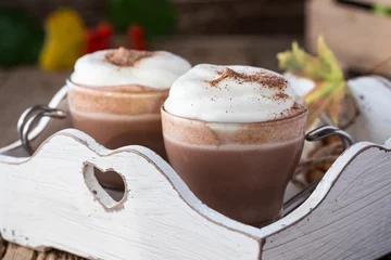 Crédence de cuisine en verre imprimé Chocolat Homemade cinnamon and spice hot cocoa with whipped cream