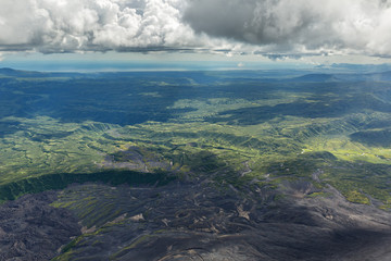 Fototapeta premium Kronotsky Nature Reserve on Kamchatka Peninsula. View from helicopter.