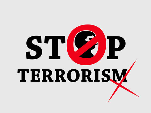 Stop terrorism text against white background