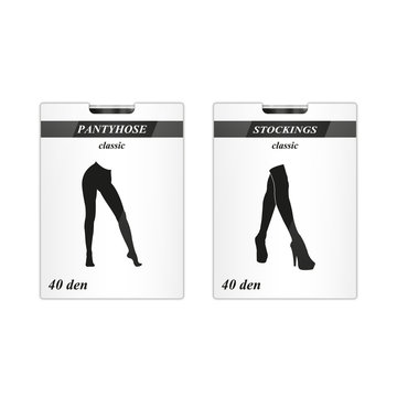 Set of two pantyhoses and stockings carton package box design. Universal packing for stockings and tights pantyhoses.