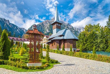 Fototapeta na wymiar Caraiman orthodox christian church monastery, in Busteni, Transylvania, Romania