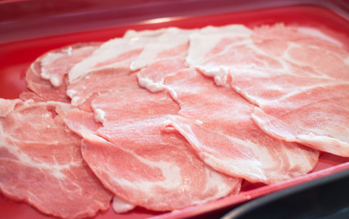 Raw sliced pork preparing for homemade sukiyaki