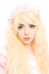 characterized portrait manga girl makeup in the studio, on white