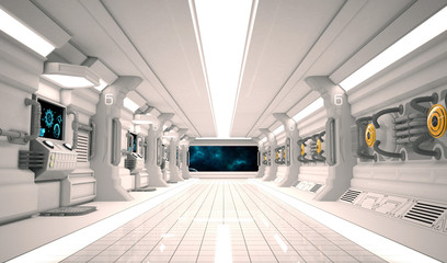 Futuristic design spaceship interior with metal floor and light panels  © harunyigit