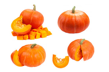 Pumpkin isolated on white background. Fresh and orange pumpkins