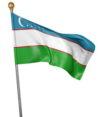 National flag for country of Uzbekistan isolated on white background, 3D rendering