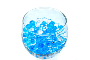 Polymer gel. Gel balls. balls of blue and transparent hydrogel,