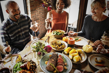 People Cheers Celebrating Thanksgiving Holiday Concept