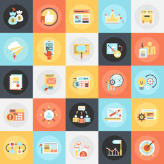 Flat icons pack of business startup