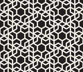 Vector Seamless Black And White Hexagonal Geometric Grid Pattern