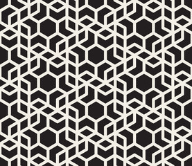 Vector Seamless Black And White Hexagonal Geometric Grid Pattern