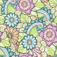 Seamless pattern with stylized flowers. Ethnic background.