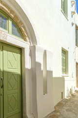 Traditional narrow street in Chora town, Naxos Island, Cyclades,
