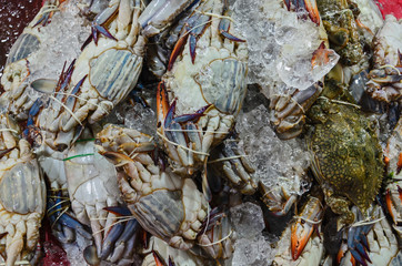 The raw crab in a local market