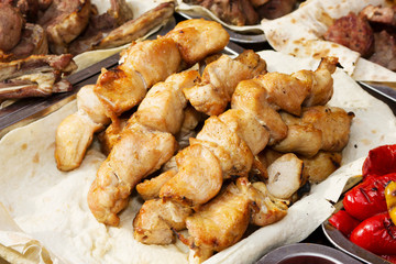 Meat roasted on skewers